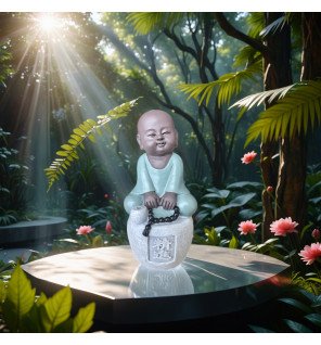  détail du visage serein du bouddha sur la statue porte-encens progression