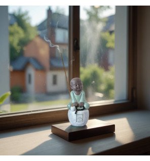  encens allumé diffusant une fumée douce autour de la statue bouddha progression