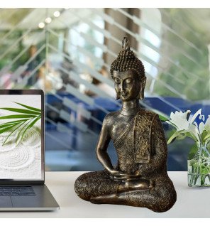  gros plan sur la texture raffinée de la statue bouddha pour une décoration intérieure élégante