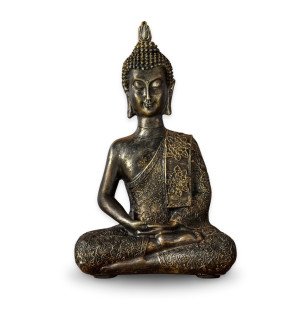  statue bouddha utilisée comme pièce maîtresse sur une console dans un espace de détente