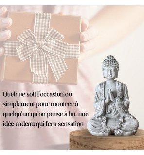  statue bouddha grise placée sur une étagère pour sublimer un intérieur moderne