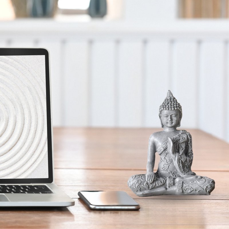 Statue Bouddha en Concentration Grise Statue Bouddha en Concentration Grise