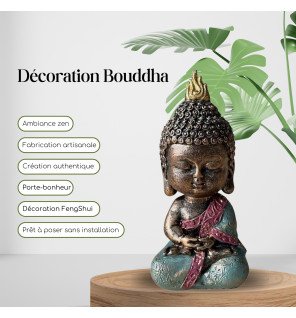  détail du visage serein de la statue bébé bodhi vert