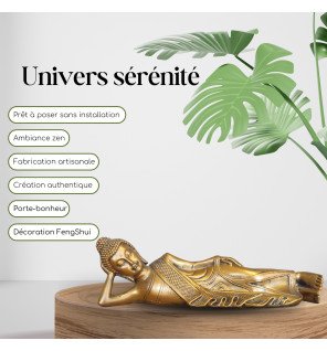  détail des mains de la statue bouddha couché illustrant la finesse des finitions