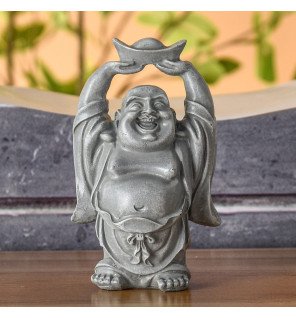 statue rieur gris zen'light posée sur une étagère