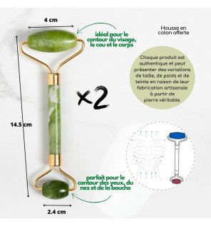 duo de rouleaux en pierre de jade vert présentés dans leur boîte d’origine sun&sia