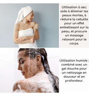 focus sur la texture des poils et des picots de la brosse de bain en bois