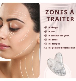 détail de la forme ergonomique du gua sha pour sculpter les contours du visage
