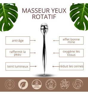 masseur yeux anti-cerne en action sur le contour de l’œil pour stimuler la circulation sanguine