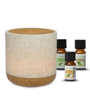 ensemble diffuseur et huiles essentielles présenté dans un emballage cadeau élégant