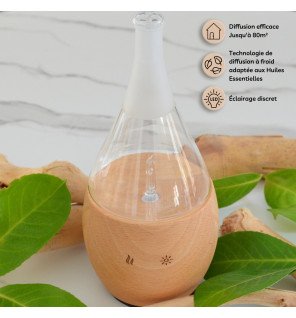diffuseur en bois élégant accompagné de ses huiles essentielles pour une ambiance relaxante