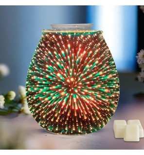 détail du motif en verre du diffuseur calorya n° 6 éclairé en soirée