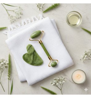 Duo Gua Sha jade vert + Roller masseur jade vert