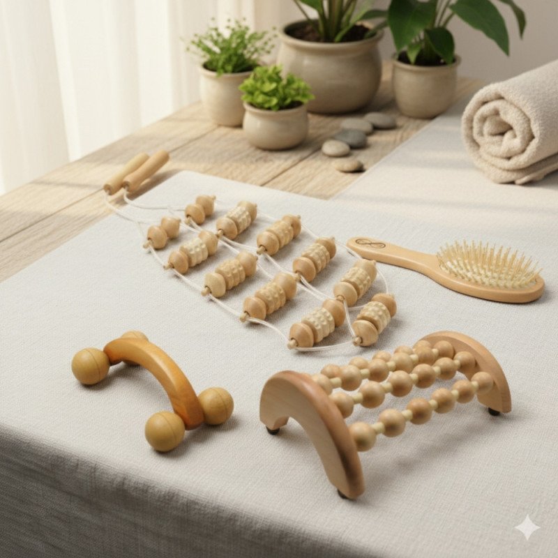 Essentiel Massage - Coffret 4 accessoires de massage en bois naturel Essentiel Massage - Coffret 4 accessoires de massage en bois naturel
