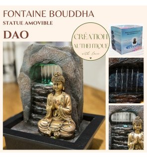 détail du visage du bouddha souriant sur la fontaine dao en pleine méditation