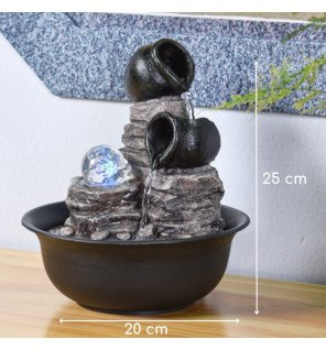  vue de dessus montrant l'eau circulant entre les différents niveaux de la fontaine