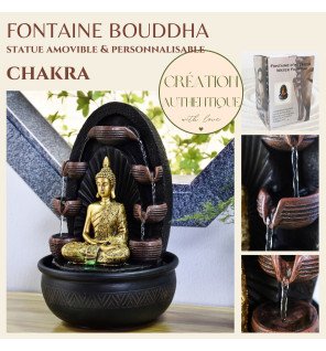  détail du socle en résine effet pierre de la fontaine chakra bouddha