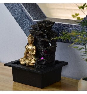  vue d'ensemble de la fontaine bouddha shira intégrée à une décoration intérieure minimaliste