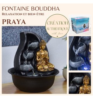  vue rapprochée de l'eau s'écoulant sur les reliefs de la fontaine bouddha