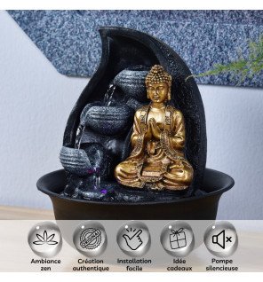  lumière tamisée mettant en valeur la texture de la fontaine bouddha