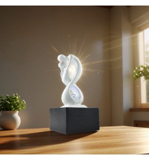  fontaine décorative en résine noire et blanche avec boule de verre lumineuse en rotation