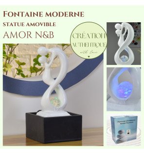  détail sur la texture lisse et épurée de la fontaine amor noir et blanc