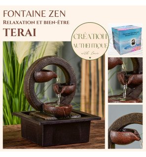  fontaine zen terai en fonctionnement avec cascade d'eau naturelle et pierres décoratives