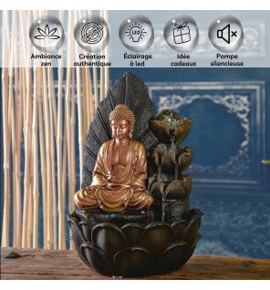  fontaine d'intérieur bouddha hartha installée dans un salon moderne