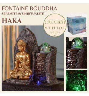  ambiance zen créée par la lumière douce de la fontaine d'intérieur