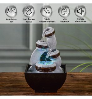  ambiance cocooning avec la fontaine kara diffusant un doux murmure d'eau