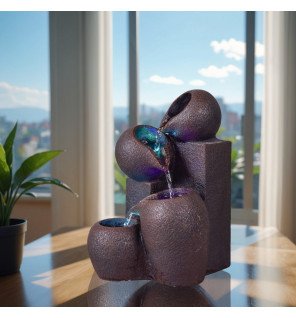  détail du doux écoulement d'eau sur la fontaine luba pour une atmosphère apaisante