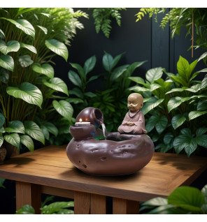  détail du visage du bouddha de la fontaine medina avec finition soignée et expression sereine