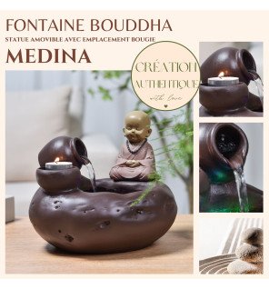  vue rapprochée de l'écoulement d'eau apaisant sur la fontaine d'intérieur bouddha