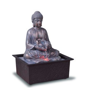  fontaine bouddha zen'light intégrée dans une décoration intérieure épurée pour une ambiance paisible