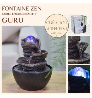  détail sur le flux d'eau apaisant et les matériaux naturels utilisés