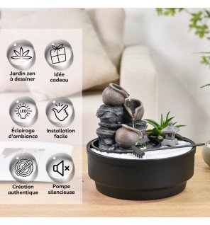  fontaine zen installée dans un coin lecture pour favoriser la détente et la méditation