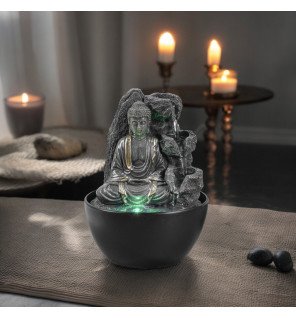  fontaine zen décorative placée près de plantes vertes pour un espace bien-être