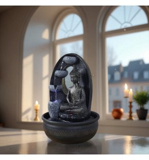  fontaine bouddha harmonie en fonctionnement avec écoulement d'eau relaxant