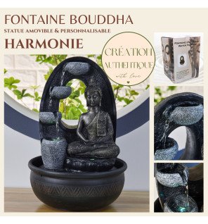  détail du visage du bouddha en résine avec finition soignée