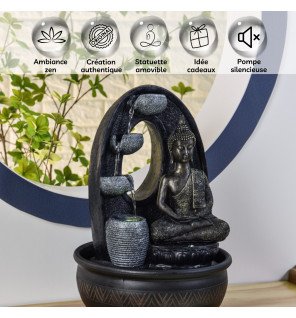  gros plan sur la lumière led intégrée à la fontaine bouddha