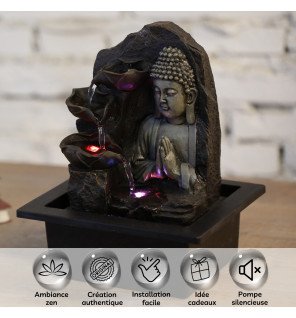  fontaine bouddha installée dans un salon moderne pour une atmosphère relaxante