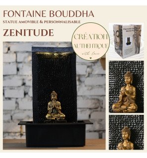 détail de l'écoulement d'eau apaisant sur la fontaine bouddha zenitude