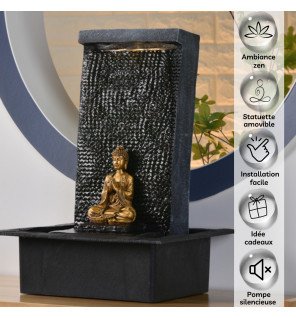  ambiance cocooning autour de la fontaine bouddha zenitude installée dans un espace bien-être