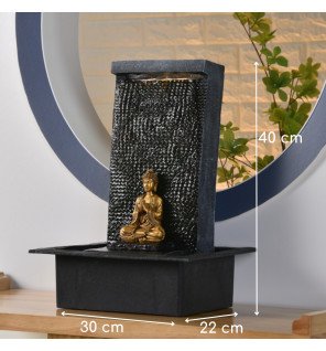  fontaine zen'light bouddha zenitude éclairée dans une pièce sombre pour ambiance apaisante