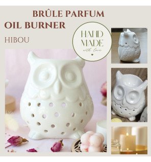  brûle-parfum hibou utilisé avec une bougie chauffe-plat pour diffuser des senteurs apaisantes