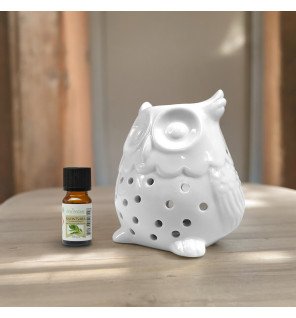  vue latérale du brûle-parfum hibou mettant en valeur ses courbes élégantes