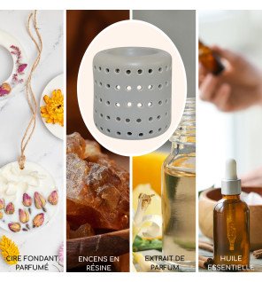  diffuseur d’huiles essentielles en céramique posé près d’une fenêtre avec vue sur jardin