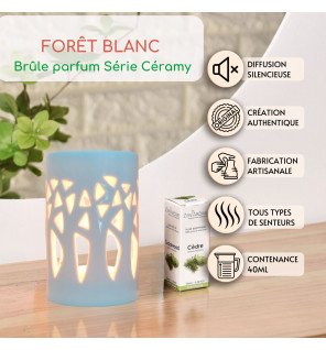  vue rapprochée sur la texture mate du brûle-parfum forêt blanc