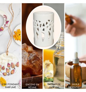  accessoire de bien-être forêt blanc posé près de livres et d'une tasse de thé