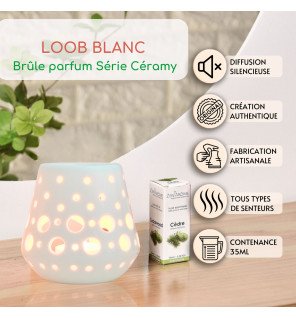  gros plan sur la texture lisse et brillante du brûle-parfum loob blanc